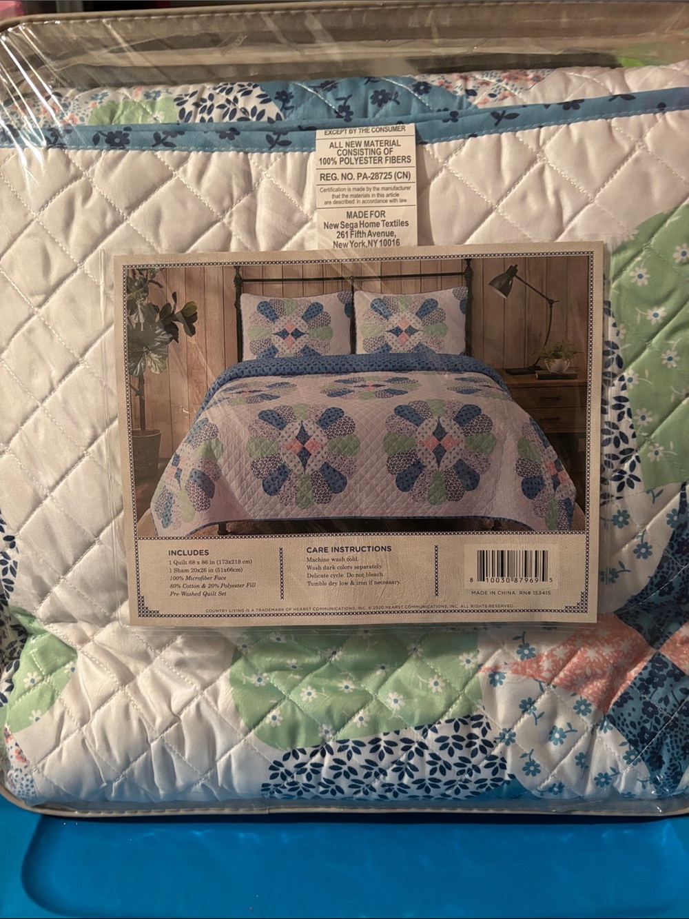 Floral Patchwork Quilted Bedspread in Blue & Green - Classic Comfort